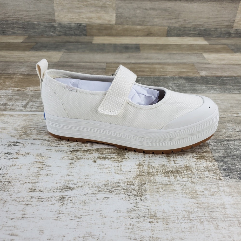 Keds Mary Jane Womens Shoes Sz 7.5 M White Canvas Hook-and-Loop Sneakers